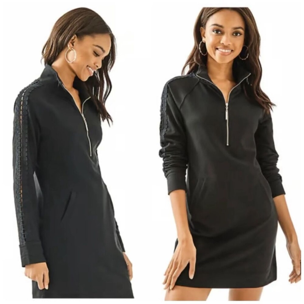 Lilly Pulitzer Black Luxletic Skipper Dress in Onyx with Gold Bamboo Zipper